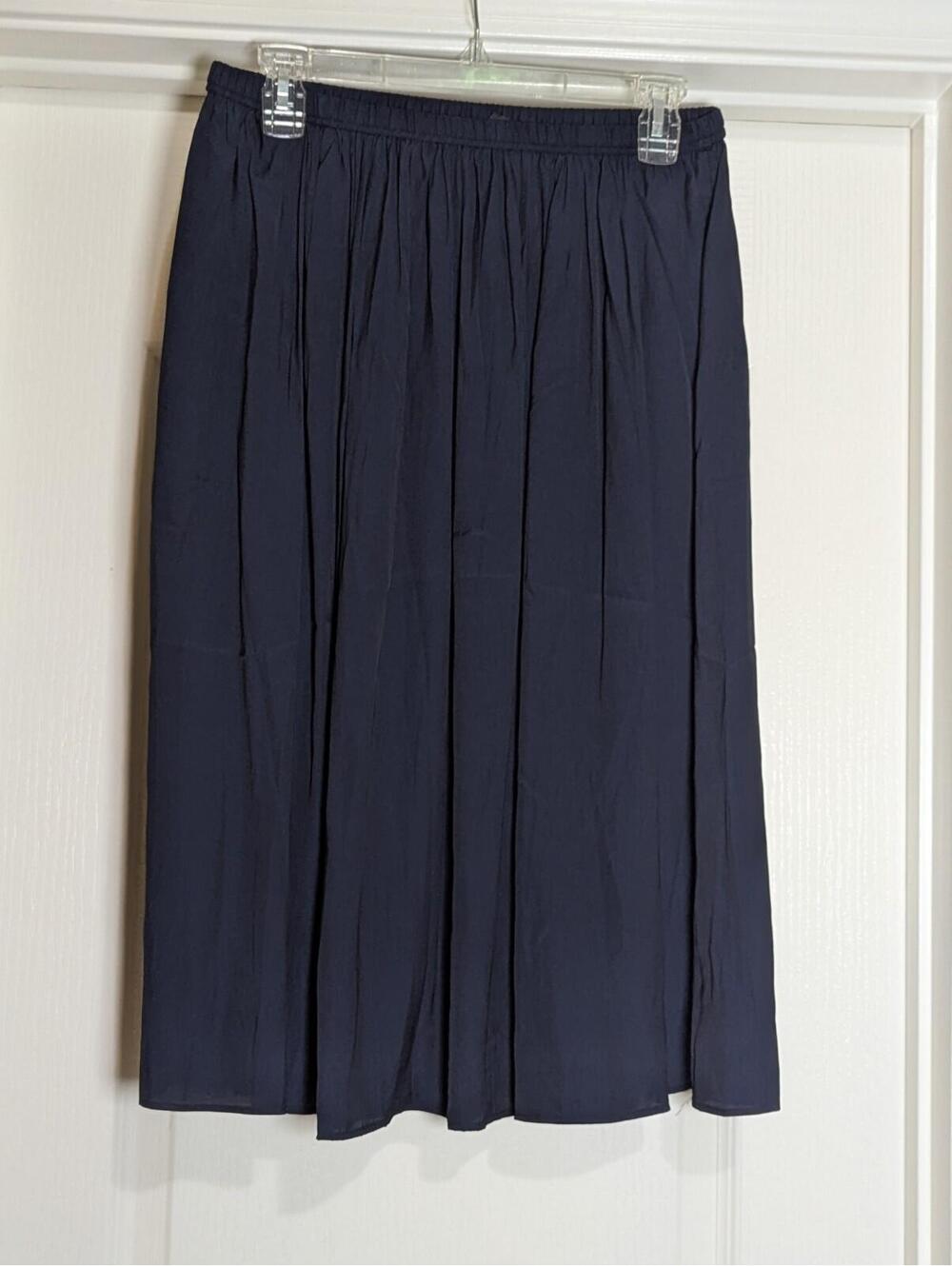 Premise Women's Elastic Waist Navy Blue Midi Skirt Small Petite NWT